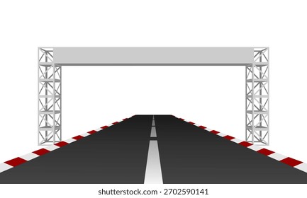 road track with start finish iron gate vector illustration isolated on white background.