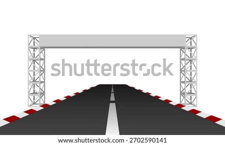 road track with start finish iron gate vector illustration isolated on white background.