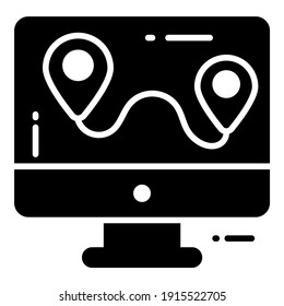 Icono de glifo de seguimiento de ruta, icono de mapa y ubicación.