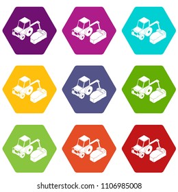 Road tractor icons 9 set coloful isolated on white for web
