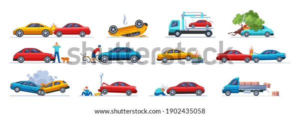 Road traffic accident. Car damaged vehicle
transportation. Cyclist fell off bicycle colliding with car. Cargo
spilled out of car. Collision hitting an people. Auto accident,
motor vehicle crash