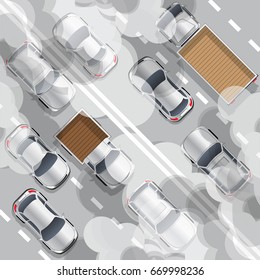 Road Traffic. Air Pollution. Vector Illustration. Air Pollution.