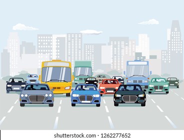 Road traffic with cars on urban street