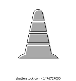 Road traffic cone icon. Black line icon with gray shifted flat filled icon on white background. Illustration.