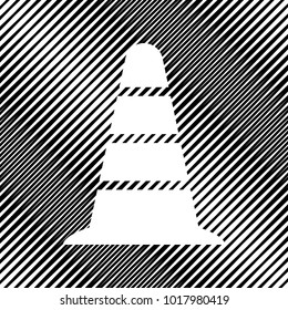 Road traffic cone icon. Vector. Icon. Hole in moire background.
