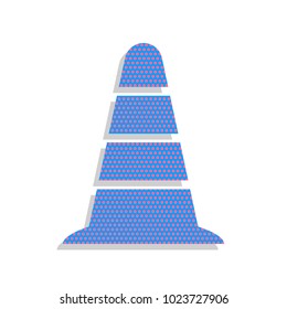 Road traffic cone icon. Vector. Neon blue icon with cyclamen polka dots pattern with light gray shadow on white background. Isolated.