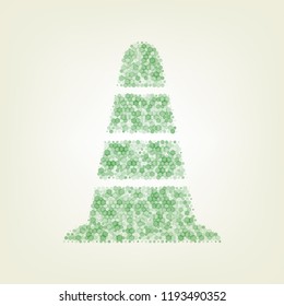 Road traffic cone icon. Vector. Green hexagon rastered icon and noised opacity and size at light green background with central light.