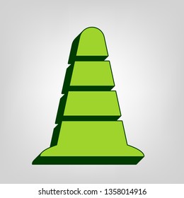 Road traffic cone icon. Vector. Yellow green solid icon with dark green external body at light colored background.