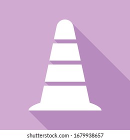 Road traffic cone icon. White Icon with long shadow at purple background. Illustration.