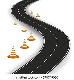 Road with traffic cone isolated on white background. vector illustration