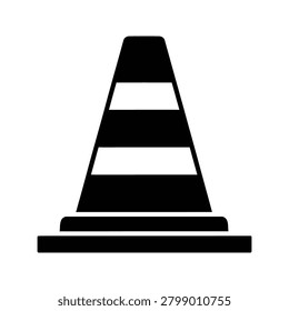 Road traffic construction cone black silhouette icon with construction, isolated