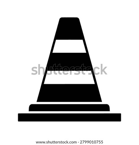 Road traffic construction cone black silhouette icon with construction, isolated