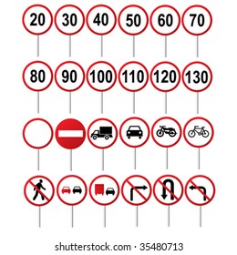 Road traffic different vector signs collection