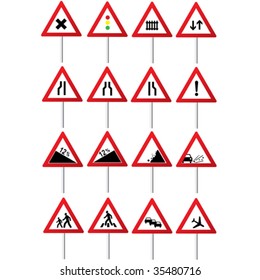 Road traffic different vector signs collection