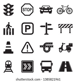 Road Traffic Icons. Black Flat Design. Vector Illustration. 