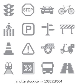 Road Traffic Icons. Gray Flat Design. Vector Illustration.