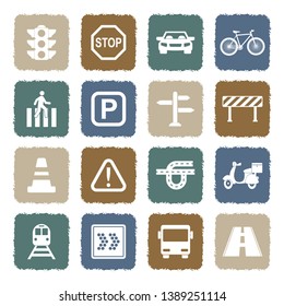 Road Traffic Icons. Grunge Color Flat Design. Vector Illustration.