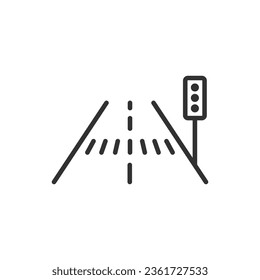 Road with traffic light and road crossing, linear icon. Line with editable stroke