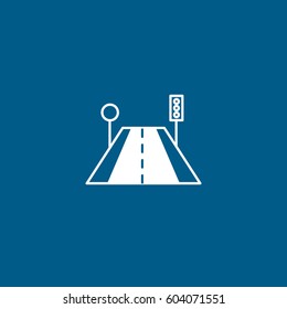 Road And Traffic Light Flat Icon On Blue Background