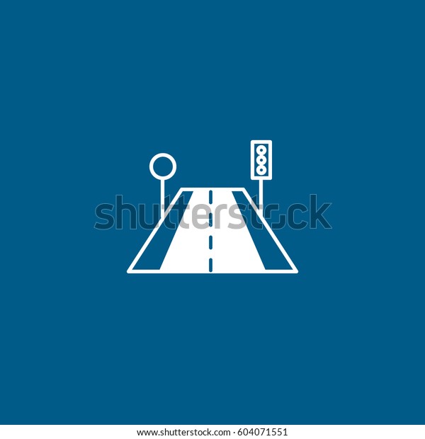 Road And\
Traffic Light Flat Icon On Blue\
Background