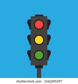  Road traffic light isolated vector - semaphore traffic illustration sign. Green traffic light. Light blue background. Vector stop sign icon. Warning sign. Highway road. Stop signal. EPS 10