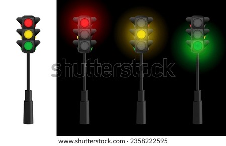Road Traffic Lights Set. Variations in traffic light operation. Safety Rules Design Template with glowing stoplight, Red and Yellow Traffic Signals, and Pedestrian Crosswalk Light. Vector.
