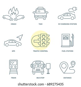 Road traffic linear vector icons set