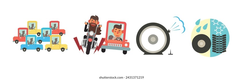 Road Traffic Safety Drive Rules Flat Icon Vector Set