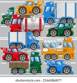 Road traffic. Side view. Vector illustration.