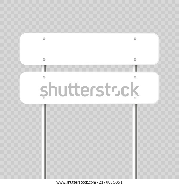Road,\
traffic sign. Highway signboard on a chrome metal pole. Blank white\
board with place for text. Directional signage and wayfinder.\
Information sign mockup. Vector\
illustration.