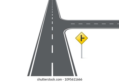Road with traffic sign intersection on right. Element for design