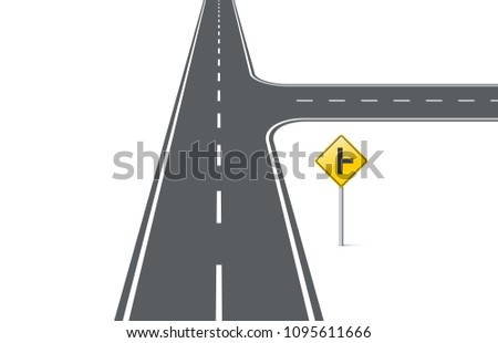 Road with traffic sign intersection on right. Element for design