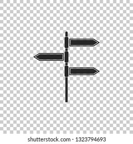 Road traffic sign. Signpost icon isolated on transparent background. Pointer symbol. Blank board with place for text. Isolated street information sign. Direction sign. Flat design. Vector Illustration