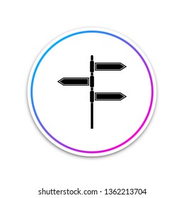 Road traffic sign. Signpost icon on white background. Pointer symbol. Blank board with place for text. Isolated street information sign. Direction sign. Circle white button. Vector Illustration