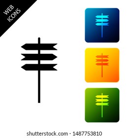 Road traffic sign. Signpost icon isolated. Pointer symbol. Blank board with place for text. Isolated street information sign. Direction sign. Set icons colorful square buttons. Vector Illustration