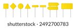 Road traffic signs of different shapes on metal poles vector illustration set. 3d realistic yellow blank street signboards. Isolated empty roadside signposts to notice information, danger, guide.