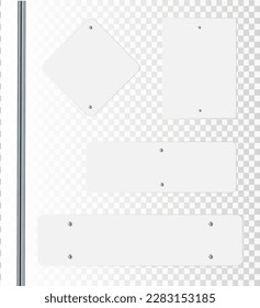 Road, traffic signs. Highway signboard on metal pole. Blank white board with place for text. Directional signage and wayfinder. information sign vector mockup.