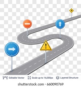 Road with traffic signs. Map street plan backdrop and navigation elements. 