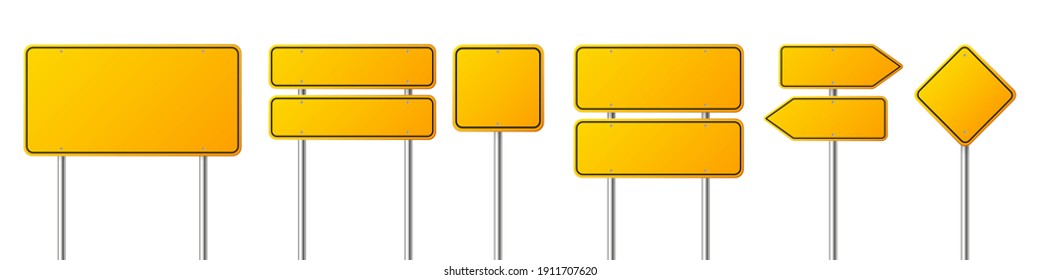 Road traffic signs set. Blank board with place for text. Mockup. Isolated information sign. Direction. Vector illustration.