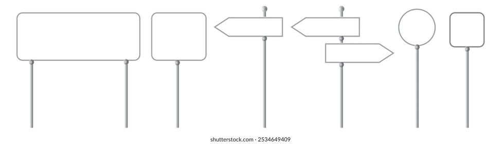 Road traffic signs set. Direction icon isolated vector. Board blank with place for text. Direction signs. Vector illustration