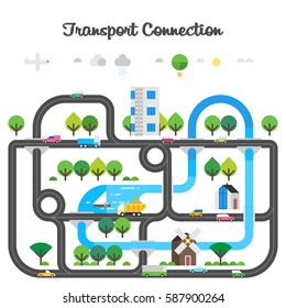 Road traffic. Transport connection. The road linking the city with the countryside