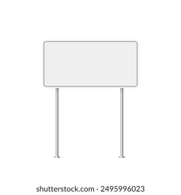 Road traffic white sign on metal pole vector illustration. 3d realistic blank street signboard. Isolated empty roadside signpost to notice information, danger, guide.