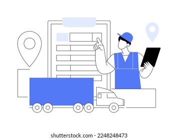 Documentos de transporte por carretera ilustraciones abstractas del concepto vectorial. Documento de transporte CMR, regulación del transporte internacional, conocimiento de embarque, carta de porte aéreo, metáfora abstracta de logística comercial.