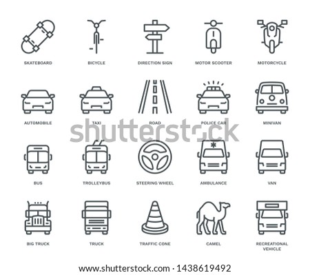 Road Transport, oncoming view, Icons,  Monoline concept
The icons were created on a 48x48 pixel aligned, perfect grid providing a clean and crisp appearance. Adjustable stroke weight. 