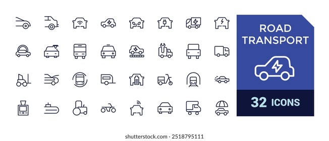 Road Transport thin line icon set. Vehicle icons. Transport stroke icons collection in modern thin line style of bus, car, Ambulance, Auto.