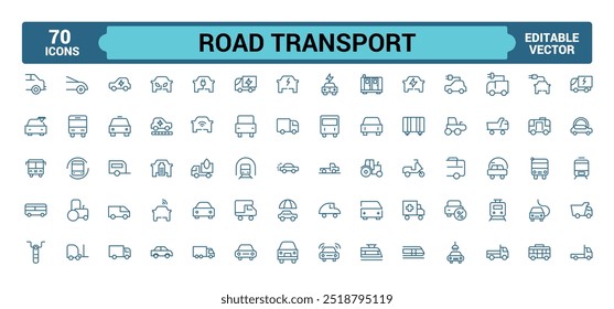 Road Transport thin line icon set. Vehicle icons. Transport stroke icons collection in modern thin line style of bus, car, Ambulance, Auto.