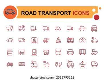 Road Transport thin line icon set. Vehicle icons. Transport stroke icons collection in modern thin line style of bus, car, Ambulance, Auto.