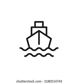 Road, transport, traffic sign. Vector symbol perfect for adverts, store, shops, books. Editable stroke. Line icon of ship or cargo in ocean or sea