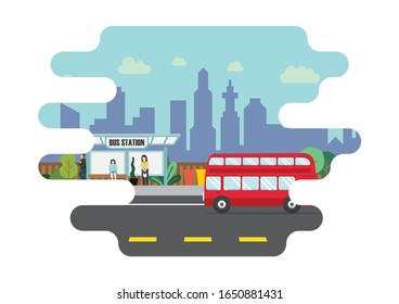 Road transportation. Cars and building illustration. Flat design illustration.