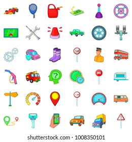 Road transportation icons set. Cartoon set of 36 road transportation vector icons for web isolated on white background